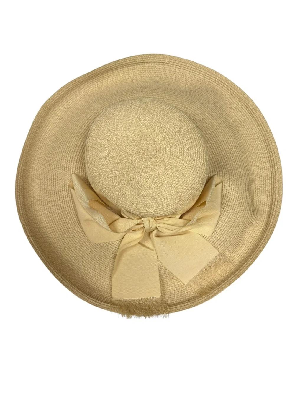 Eric Javits Wide-Brim Straw Sun Hat Pale Yellow 17” diameter - Picture 6 of 9